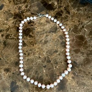 Elegant Pink Pearl handknotted vintage sterling silver toggle clasp Necklace